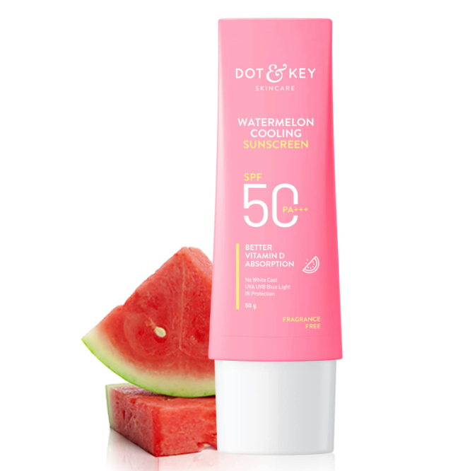 Dott & Keey Watermelon Hyaluronic Cooling Sunscreen SPF 50 PA+++| for Oily, Normal & Combination Skin | UV + Blue Light Protection