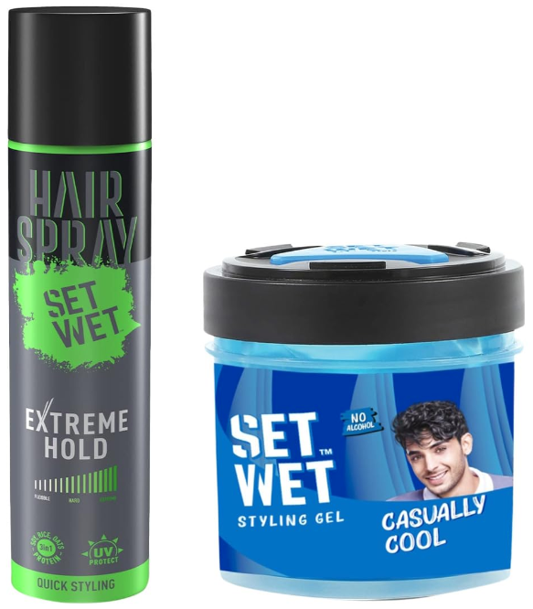 Sett Wett Extreme Hold, Hair Spray for Men, Style-Spray-Freeze,Bottle & Set Wet Cool Hold Strength Hair Gel