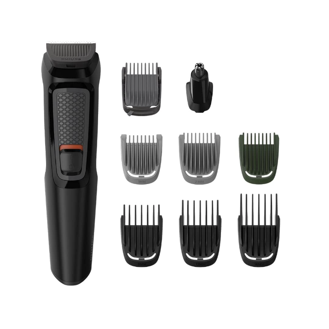 Pheelips Multi Grooming Kit MG3710/65, 9-in-1 (New Model), Face, Head and Body - All-in-one Trimmer for Men Self Sharpening Stainless Steel Blades, No Oil Needed, 60 Mins Run Time